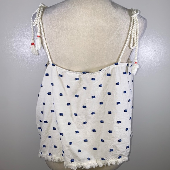 Aerie beaded v-neck embroidered polka dot fringe tie shoulder boho tank size XL - Picture 3 of 7